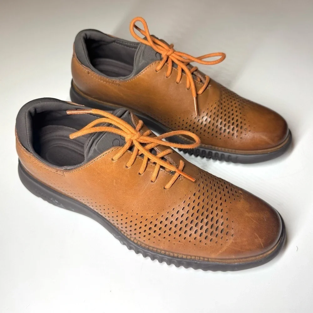 Cole Haan Men's 2.ZEROGRAND Laser Wingtip Oxfords Brown Leather Shoes Size- 8M